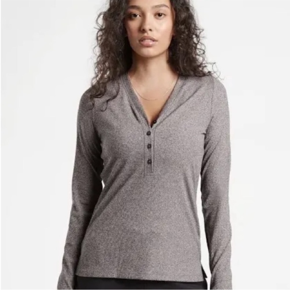 ATHLETA Uptempo‎ Ribbed Long Sleeve Charcoal Gray Henley Top